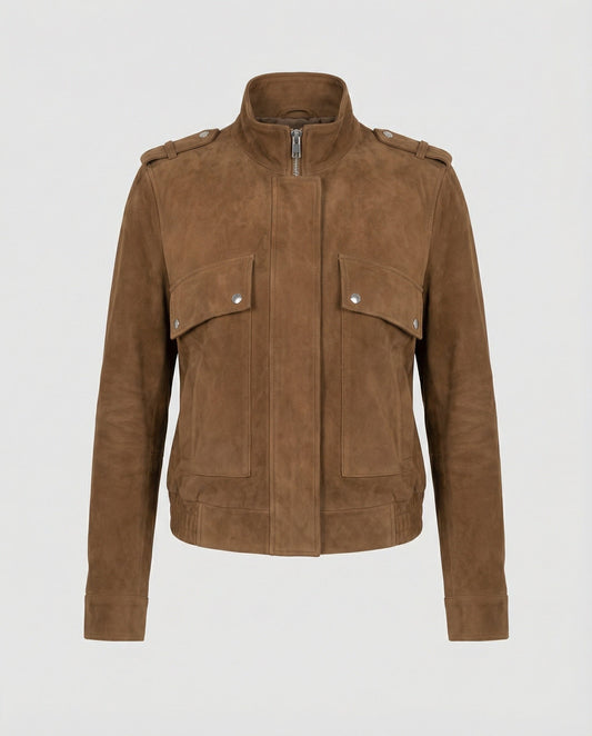 Giacca Bomber Donna in Pelle Scamosciata Casual - Brentozzi