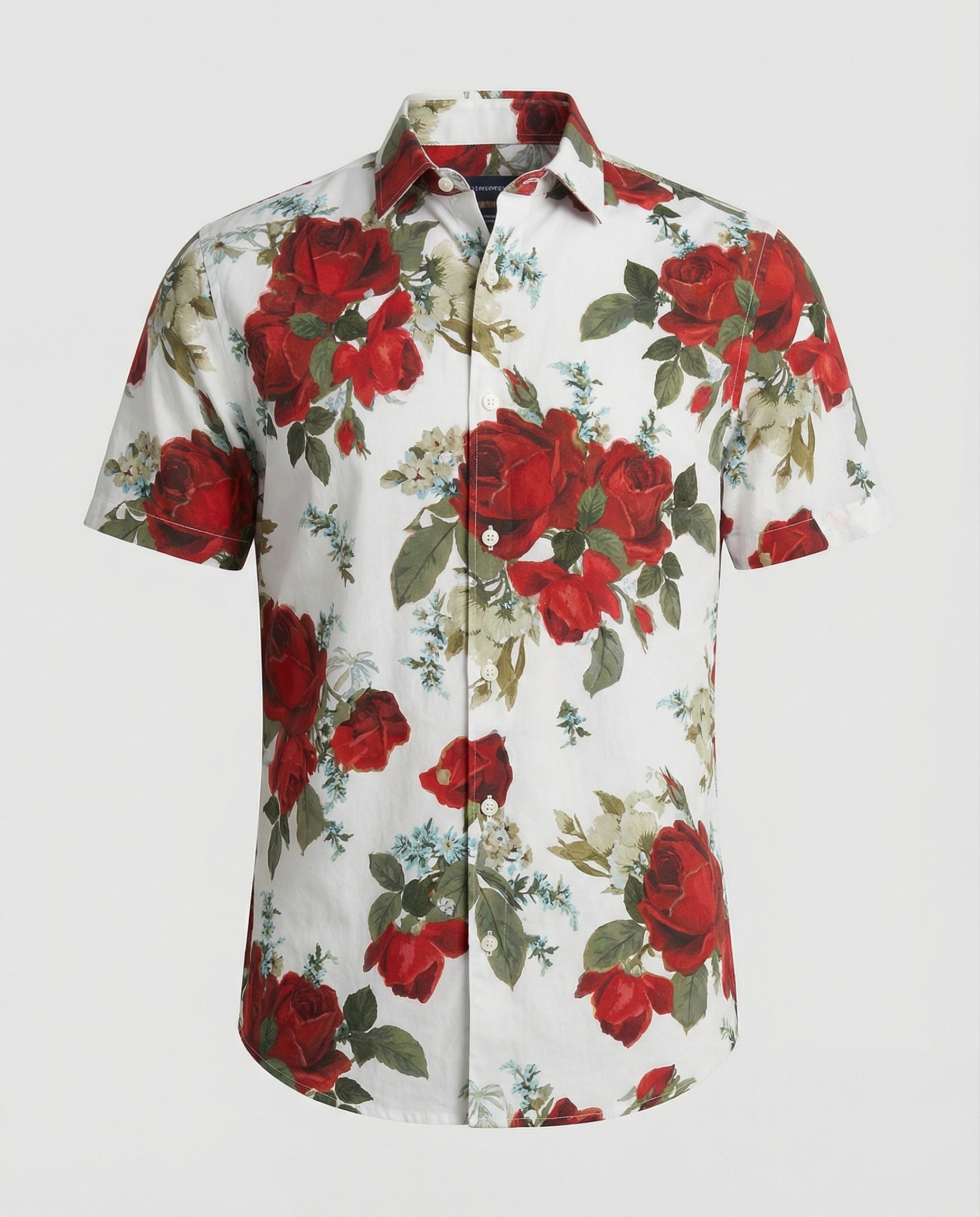 Camicia Uomo Manica Corta Fantasia Floreale Effetto Lino - Brentozzi