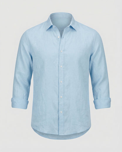 Camicia Uomo Lino Collo Coreano Manica Lunga