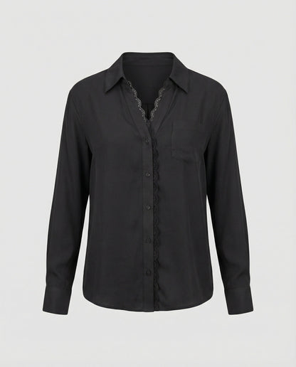 Blusa Donna con Dettagli in Pizzo Regular Fit