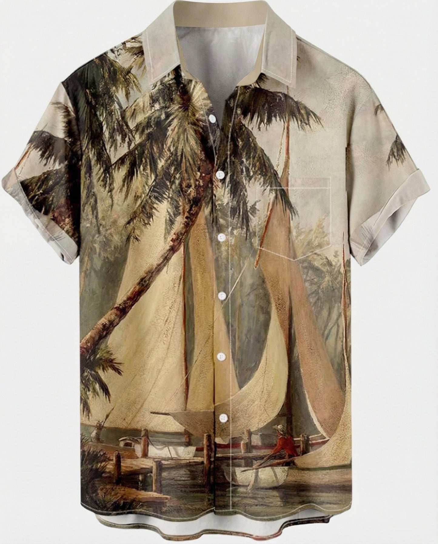 Camicia Uomo Manica Corta Cotone Stampa Palme
