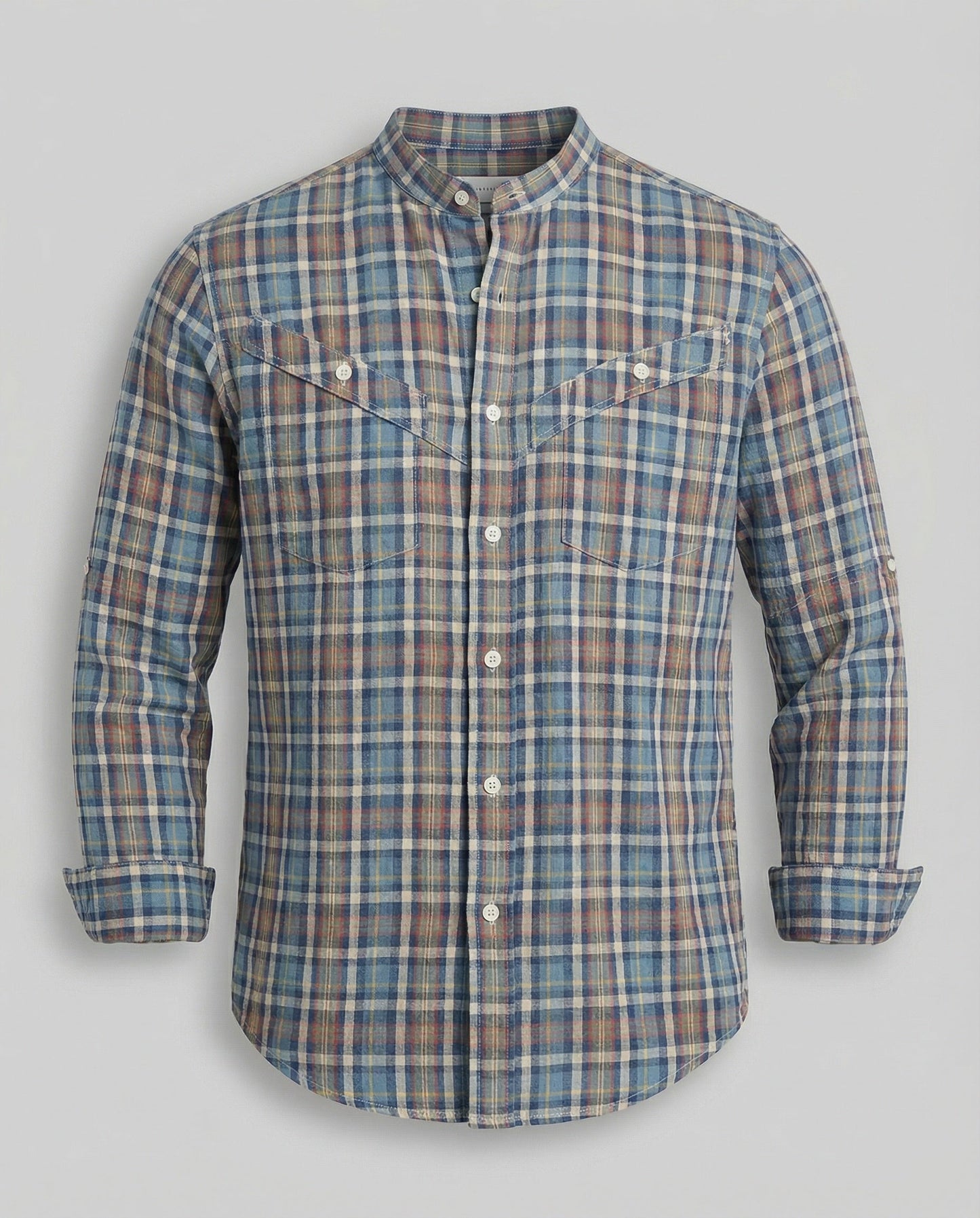 Camicia Uomo Manica Lunga Collo Coreano Quadri