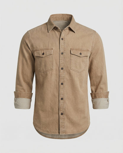 Camicia Uomo in Jeans con Tasche sul Petto Regular Fit