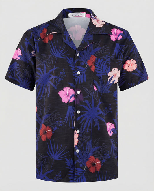 Camicia Uomo Manica Corta Cotone Stampa Palme - Brentozzi