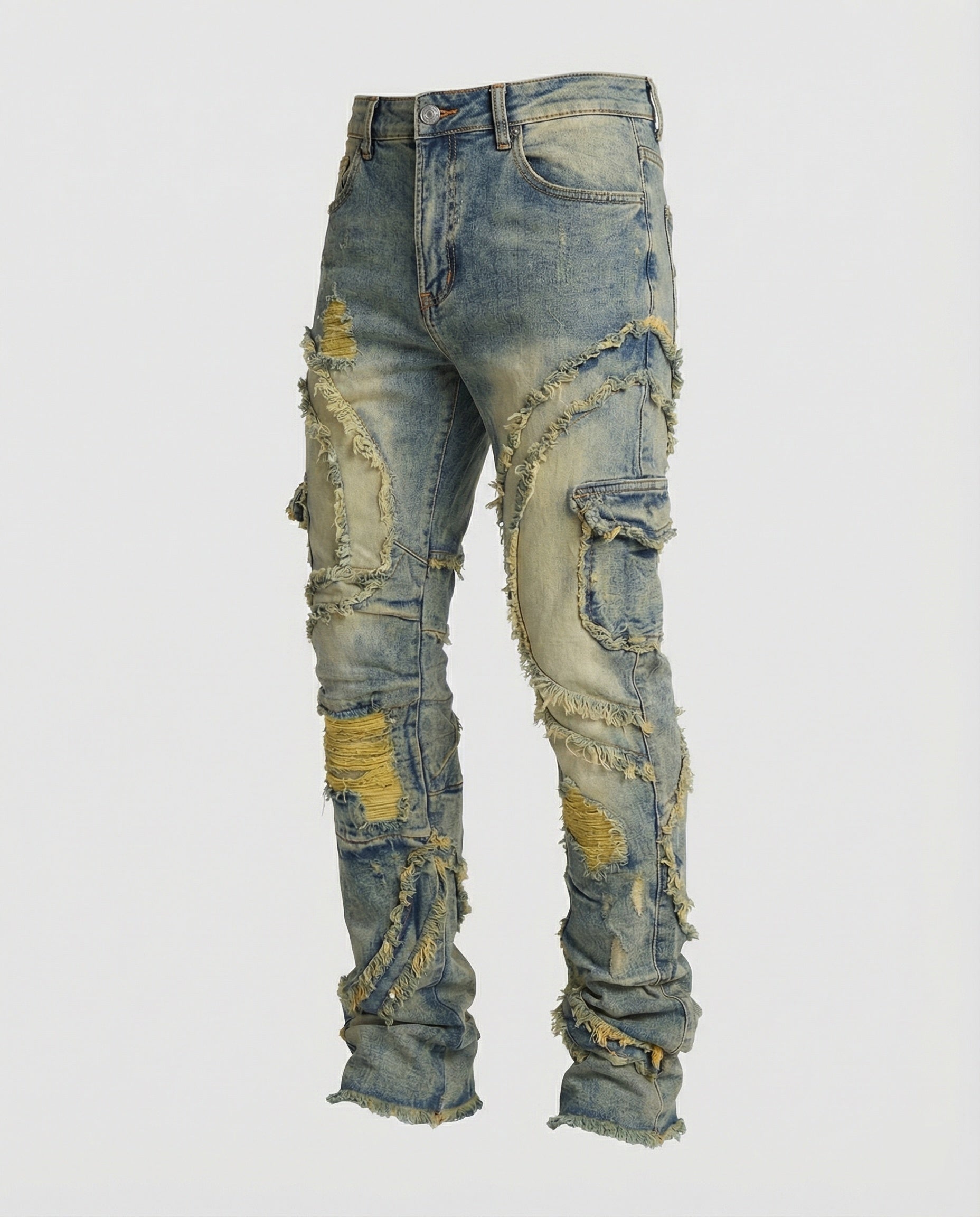 Jeans Uomo Strappati con Tasche Cargo Regular Fit - Brentozzi