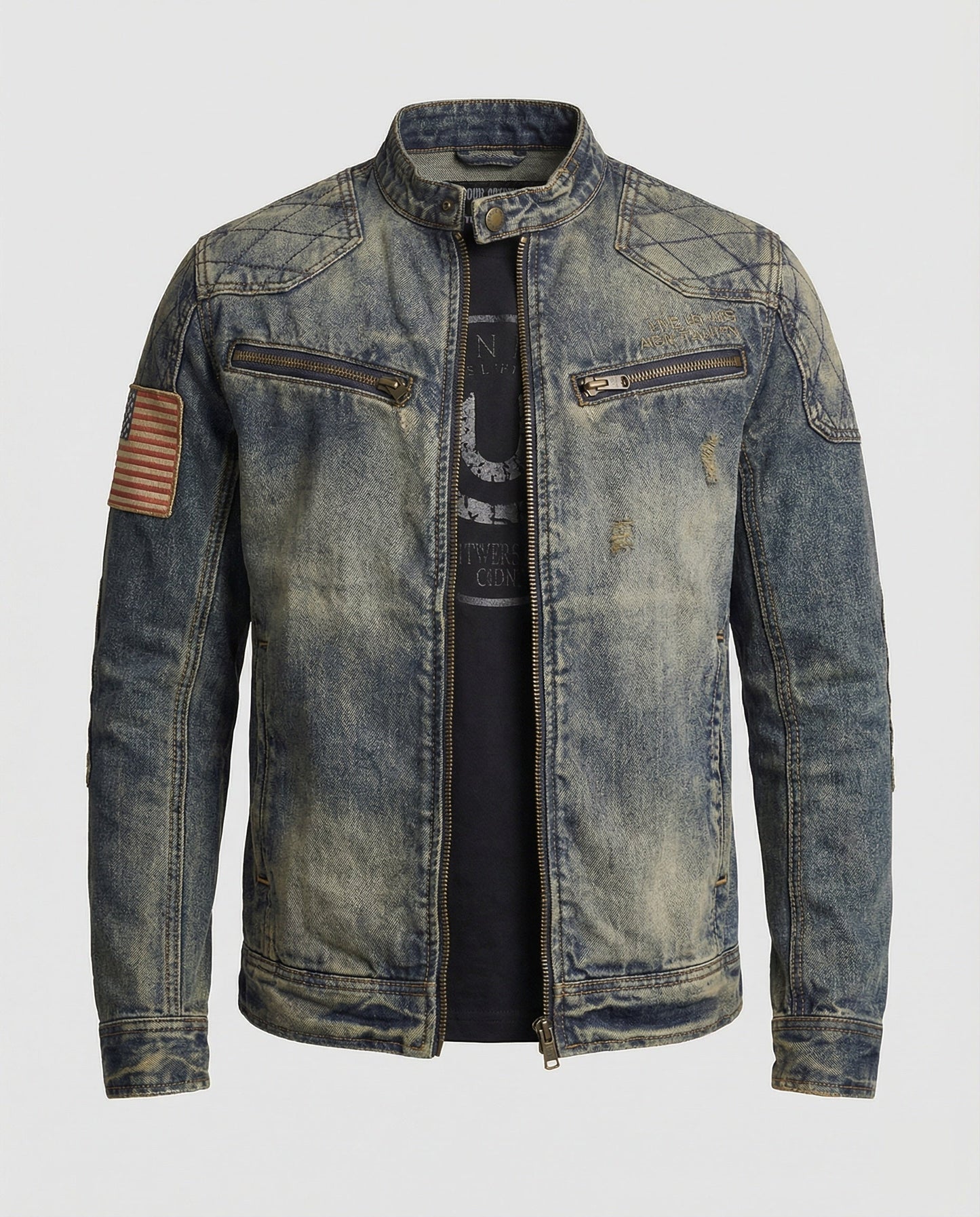 Giacca Jeans Uomo Stile Biker Collo Alto - Brentozzi