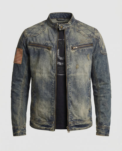 Giacca Jeans Uomo Stile Biker Collo Alto - Brentozzi