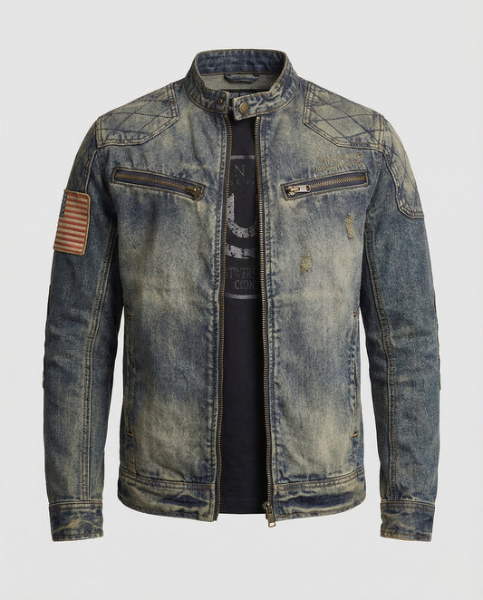 Giacca Jeans Uomo Stile Biker Collo Alto - Brentozzi