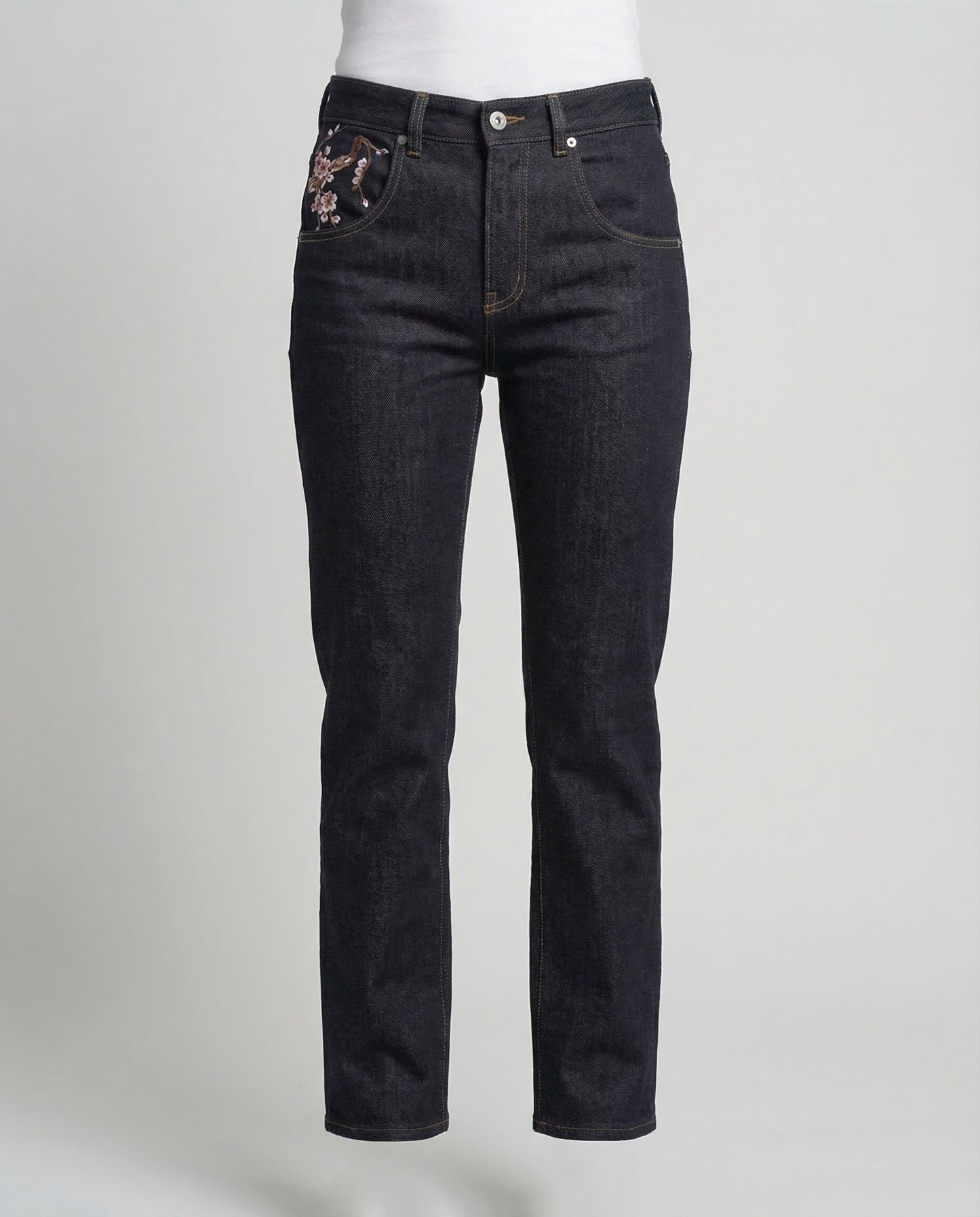 Jeans Donna Vita Alta Ricamo Perline Slim