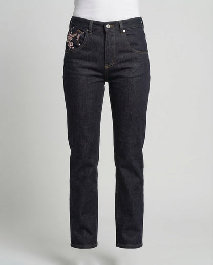Jeans Donna Vita Alta Ricamo Perline Slim