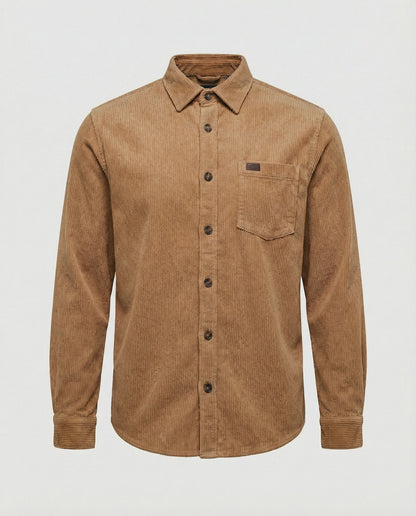 Camicia Uomo in Velluto con Taschino Sul Petto