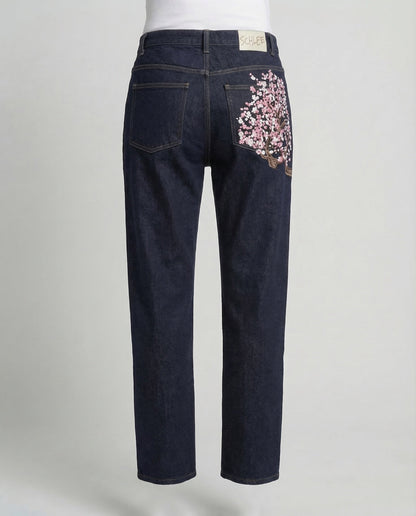 Jeans Donna Vita Alta Ricamo Perline Slim