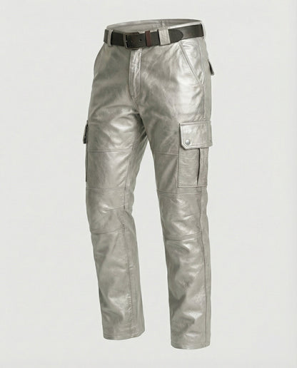 Pantaloni Cargo Uomo in Pelle con Tasche