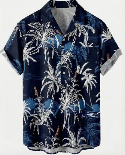 Camicia Uomo Manica Corta Cotone Stampa Palme