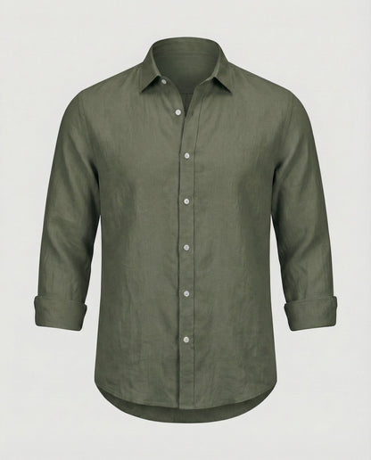 Camicia Uomo Lino Collo Coreano Manica Lunga