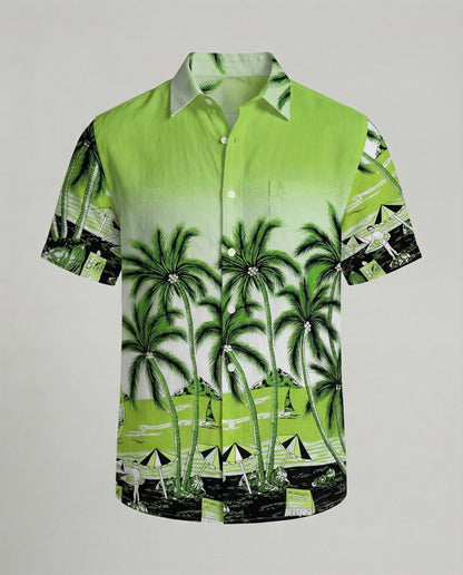 Camicia Uomo Manica Corta Cotone Stampa Palme