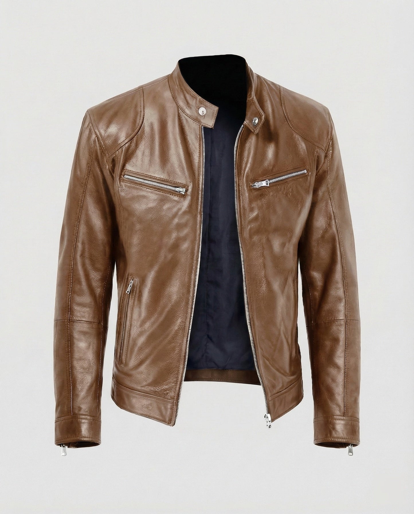 Giacca Moto Uomo in Pelle Slim Fit