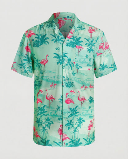 Camicia Uomo Manica Corta Cotone Stampa Palme