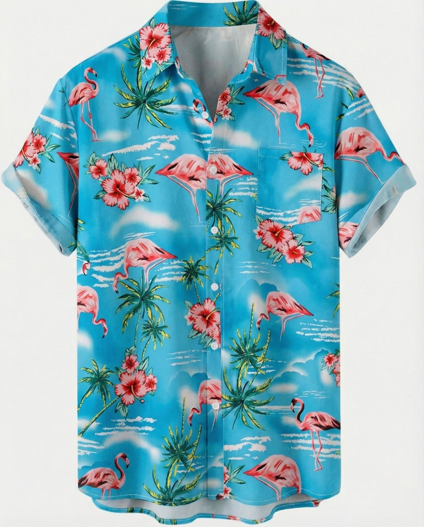 Camicia Uomo Manica Corta Cotone Stampa Palme