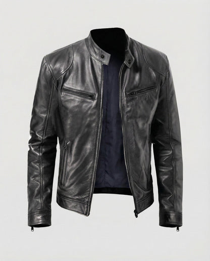 Giacca Moto Uomo in Pelle Slim Fit
