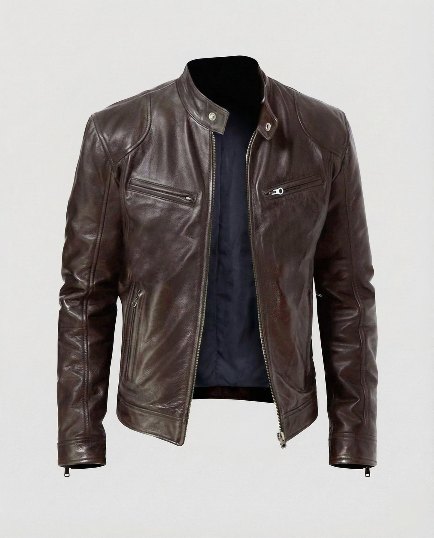 Giacca Moto Uomo in Pelle Slim Fit