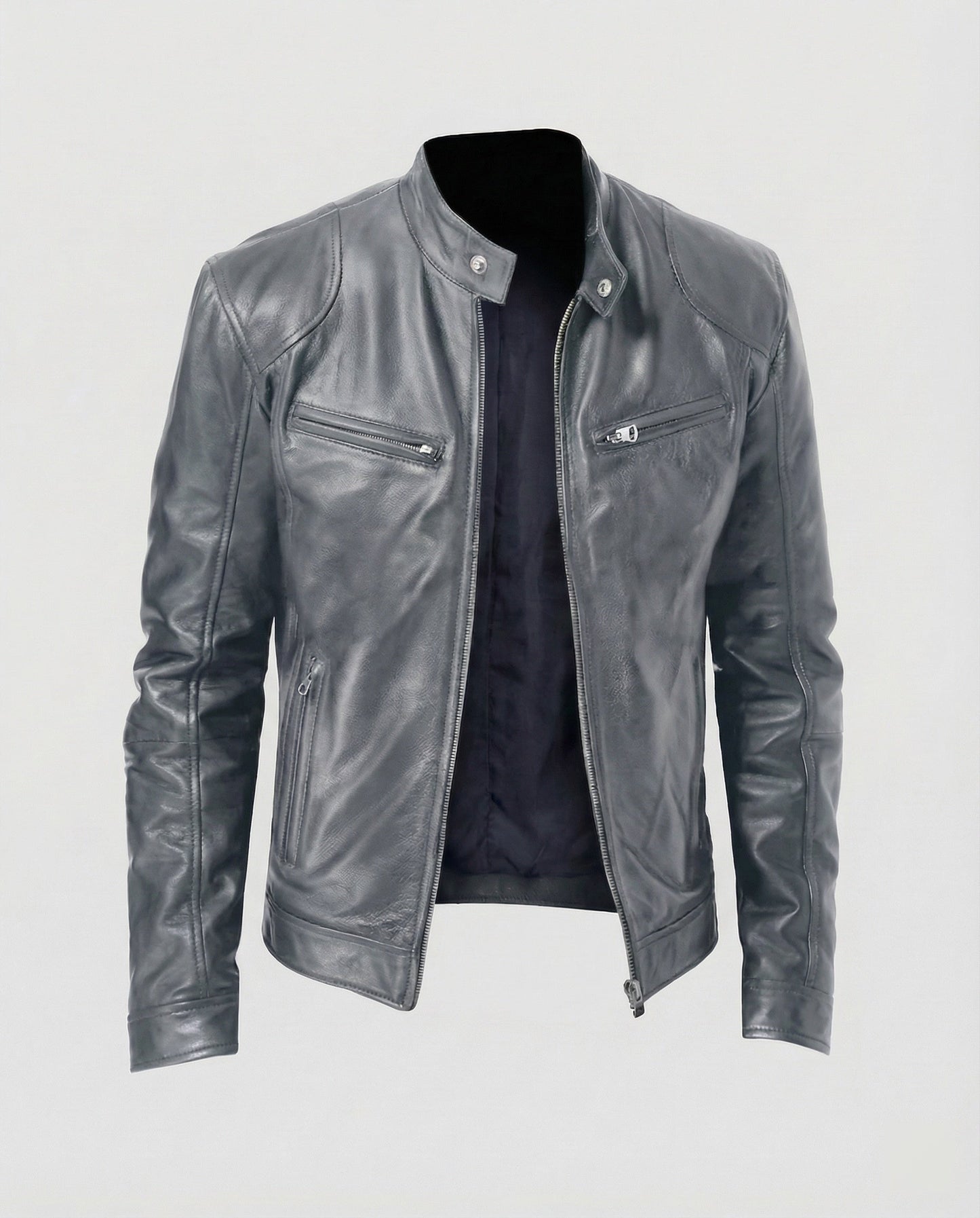 Giacca Moto Uomo in Pelle Slim Fit