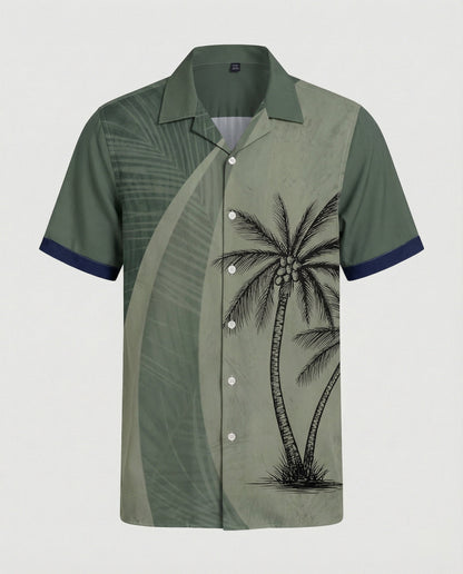 Camicia Uomo Manica Corta Cotone Stampa Palme