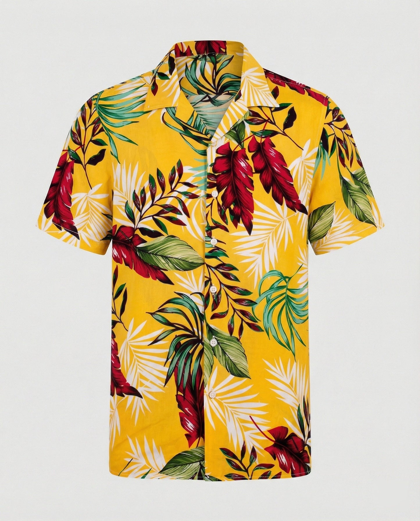 Camicia Uomo Manica Corta Cotone Stampa Palme