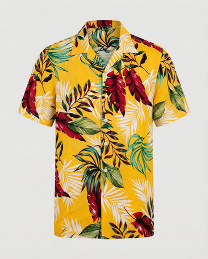 Camicia Uomo Manica Corta Cotone Stampa Palme