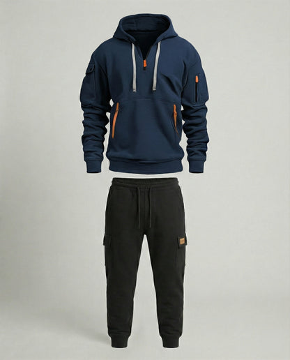 Completo Uomo Felpa con Cappuccio e Pantaloni Sportivi Tecnici