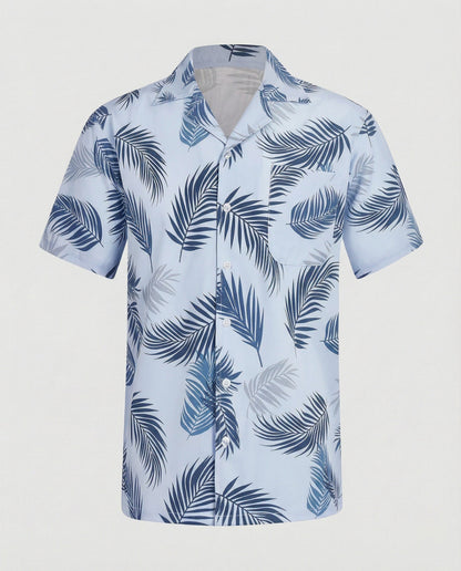 Camicia Uomo Manica Corta Cotone Stampa Palme