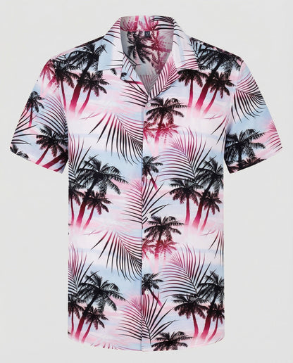 Camicia Uomo Manica Corta Cotone Stampa Palme