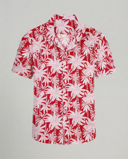 Camicia Uomo Manica Corta Cotone Stampa Palme