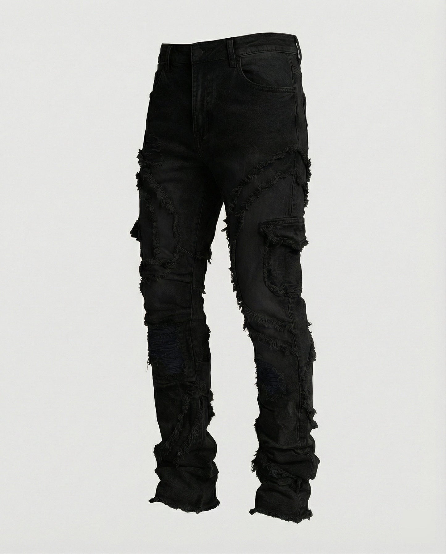 Jeans Uomo Strappati con Tasche Cargo Regular Fit