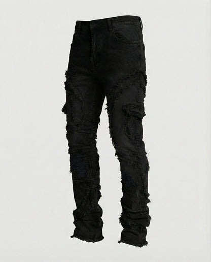 Jeans Uomo Strappati con Tasche Cargo Regular Fit