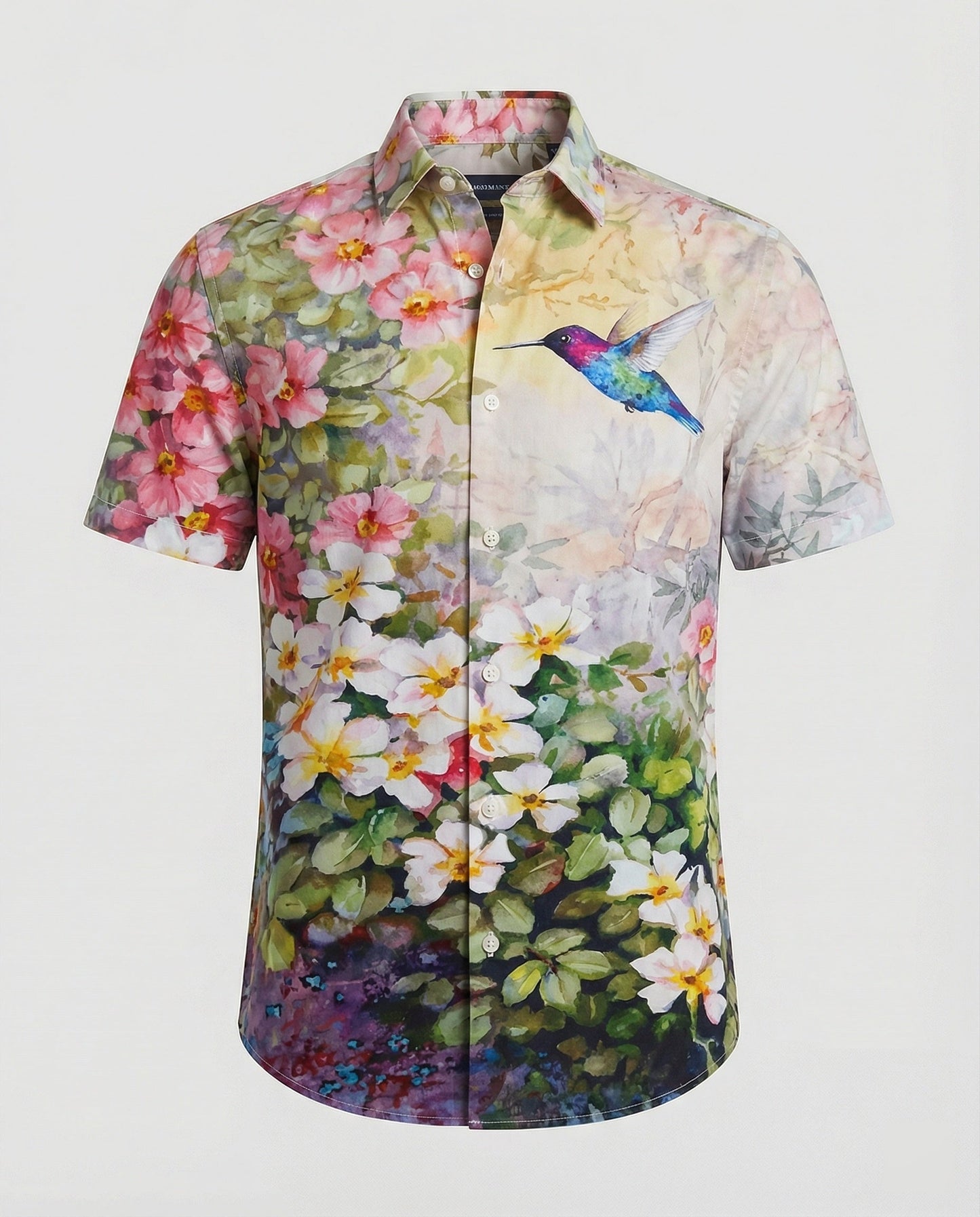 Camicia Uomo Manica Corta Fantasia Floreale Effetto Lino