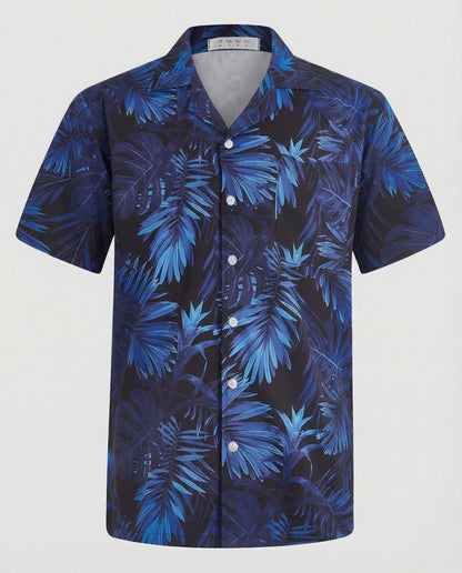 Camicia Uomo Manica Corta Cotone Stampa Palme