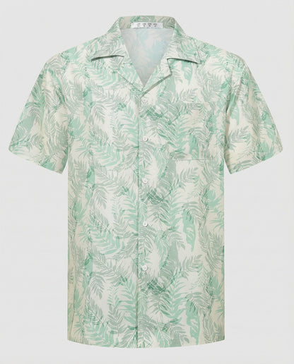 Camicia Uomo Manica Corta Cotone Stampa Palme