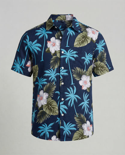 Camicia Uomo Manica Corta Cotone Stampa Palme