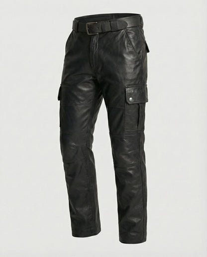 Pantaloni Cargo Uomo in Pelle con Tasche