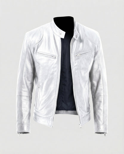 Giacca Moto Uomo in Pelle Slim Fit