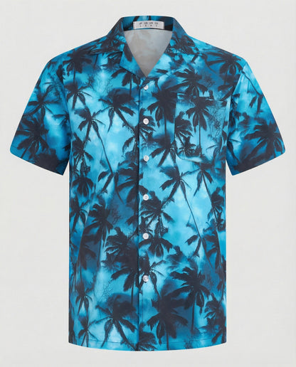 Camicia Uomo Manica Corta Cotone Stampa Palme