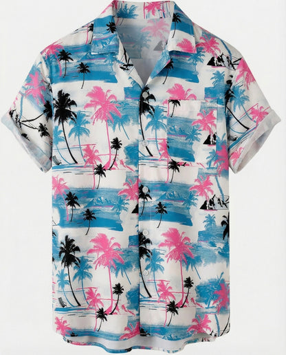 Camicia Uomo Manica Corta Cotone Stampa Palme