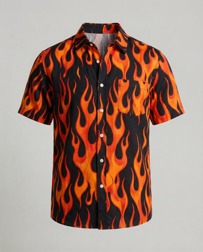 Camicia Uomo Manica Corta Cotone Stampa Palme