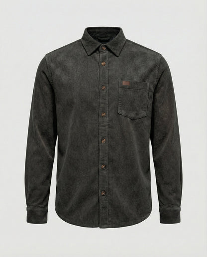 Camicia Uomo in Velluto con Taschino Sul Petto