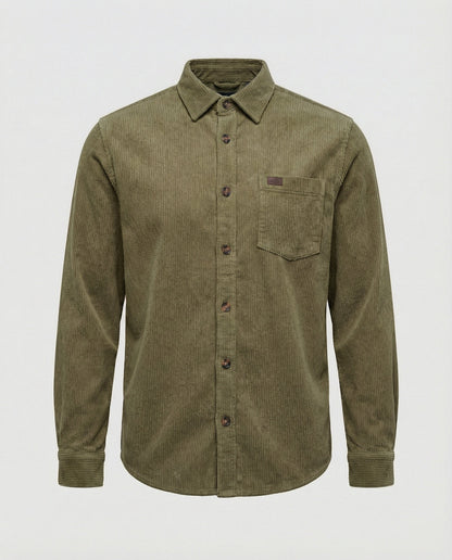 Camicia Uomo in Velluto con Taschino Sul Petto