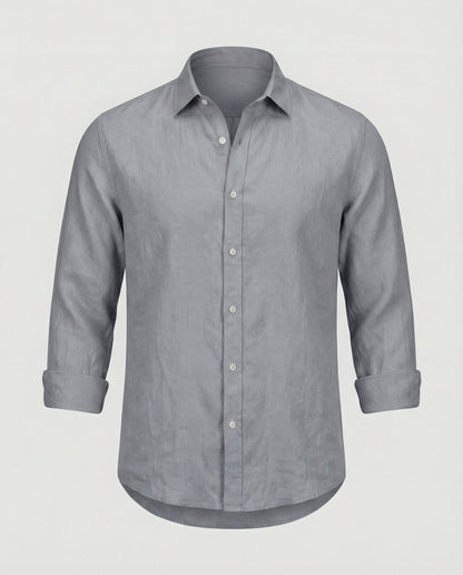 Camicia Uomo Lino Collo Coreano Manica Lunga
