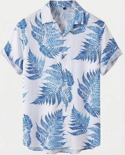 Camicia Uomo Manica Corta Cotone Stampa Palme