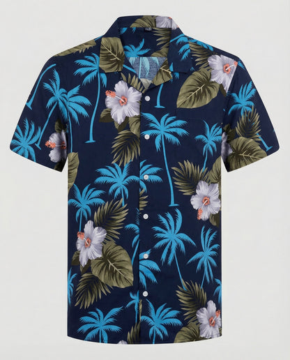 Camicia Uomo Manica Corta Cotone Stampa Palme