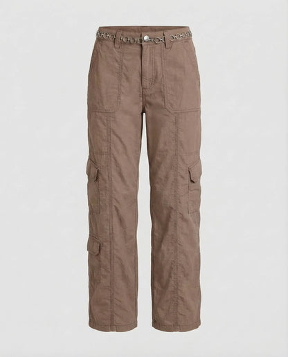 Pantaloni Cargo Donna Bassi con Cuciture Decorative